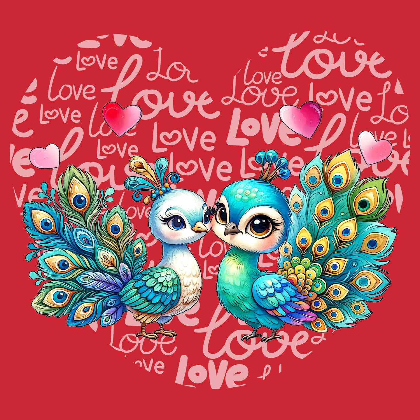 Peacock Love Heart - Kids' Unisex T-Shirt