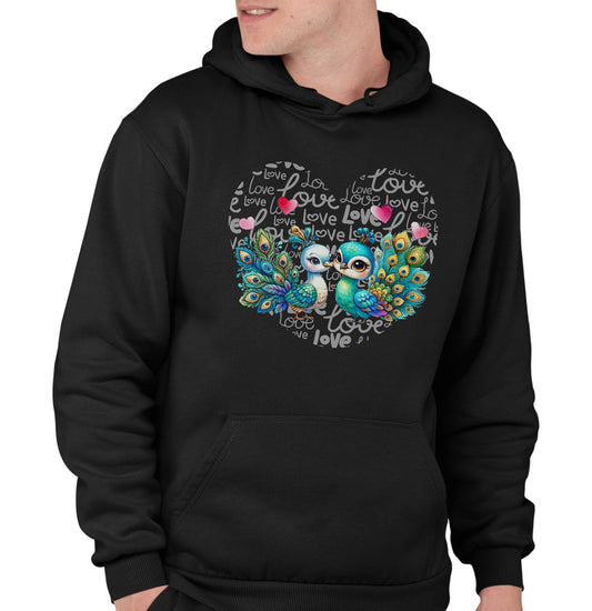 Peacock Love Heart - Adult Unisex Hoodie Sweatshirt