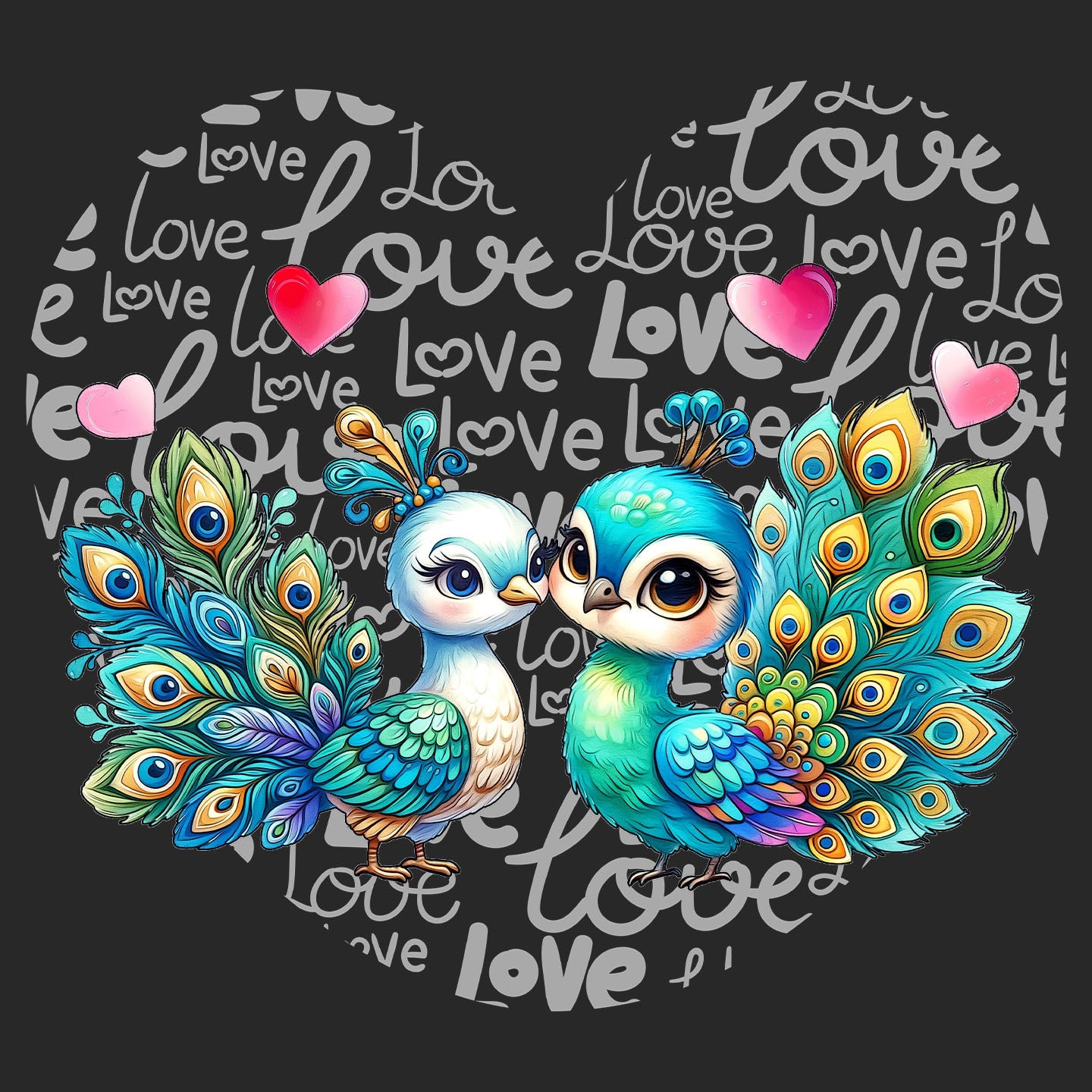 Peacock Love Heart - Adult Unisex Hoodie Sweatshirt
