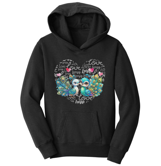 Peacock Love Heart - Kids' Unisex Hoodie Sweatshirt