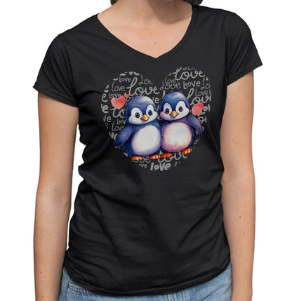 Penguin Love Heart - Women's V-Neck T-Shirt