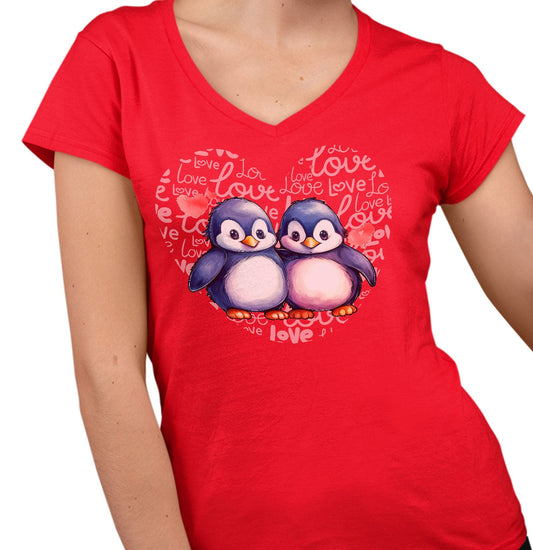 Penguin Love Heart - Women's V-Neck T-Shirt