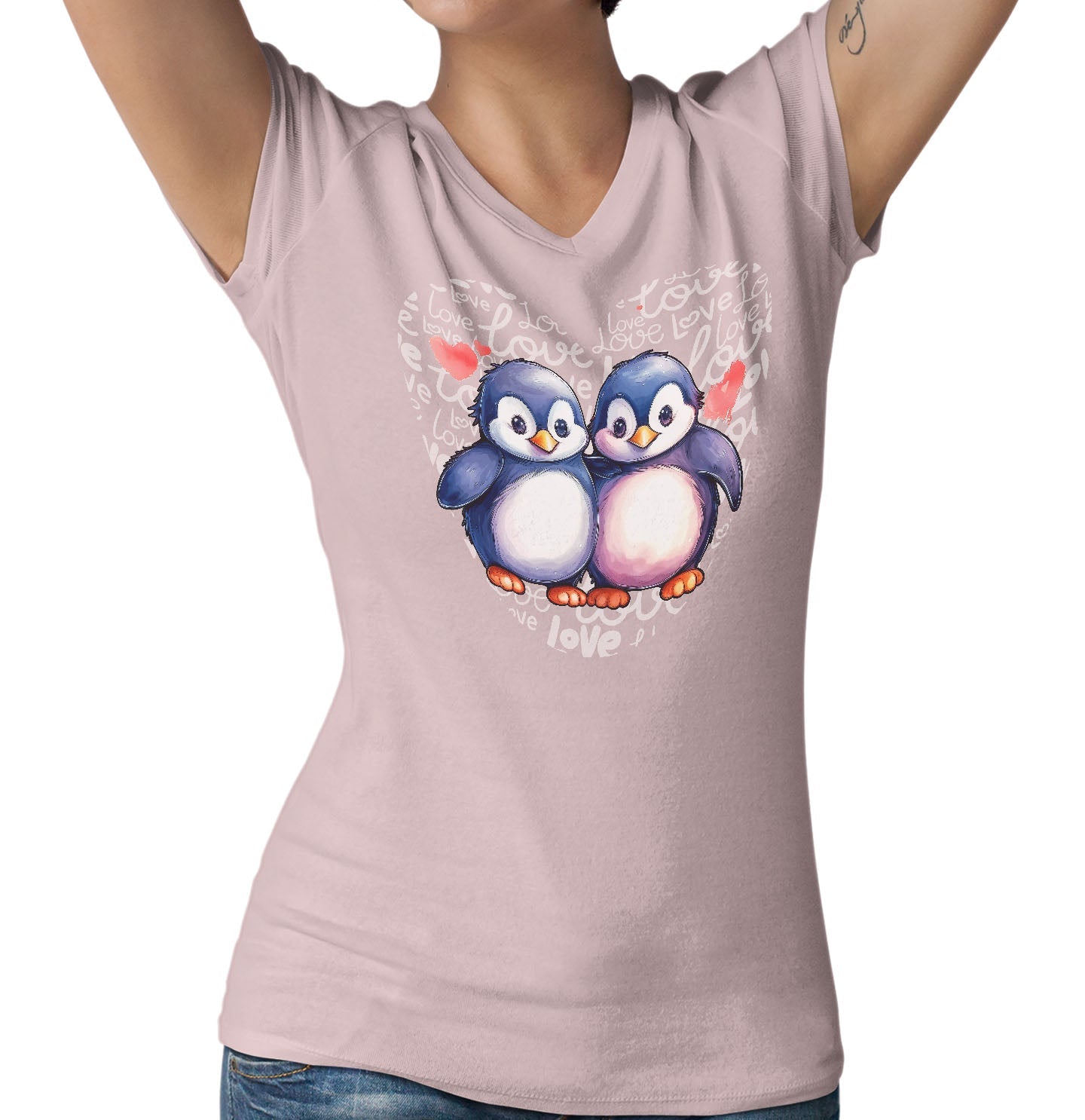 Penguin Love Heart - Women's V-Neck T-Shirt