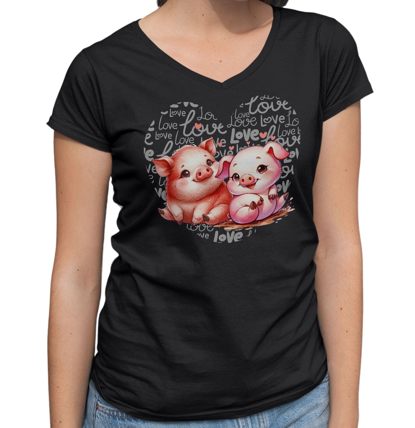 Pig Love Heart - Women's V-Neck T-Shirt