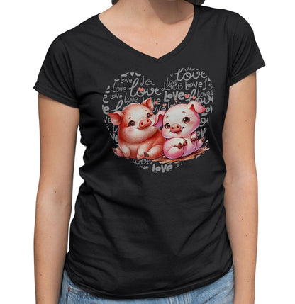 Pig Love Heart - Women's V-Neck T-Shirt