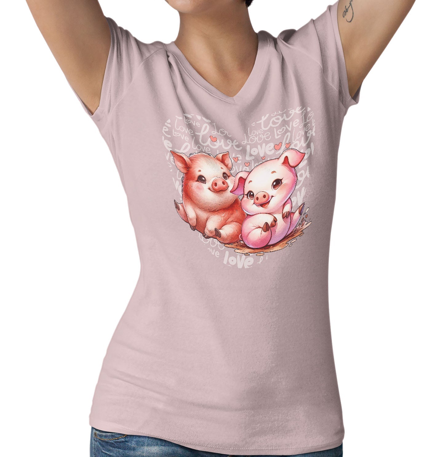 Pig Love Heart - Women's V-Neck T-Shirt