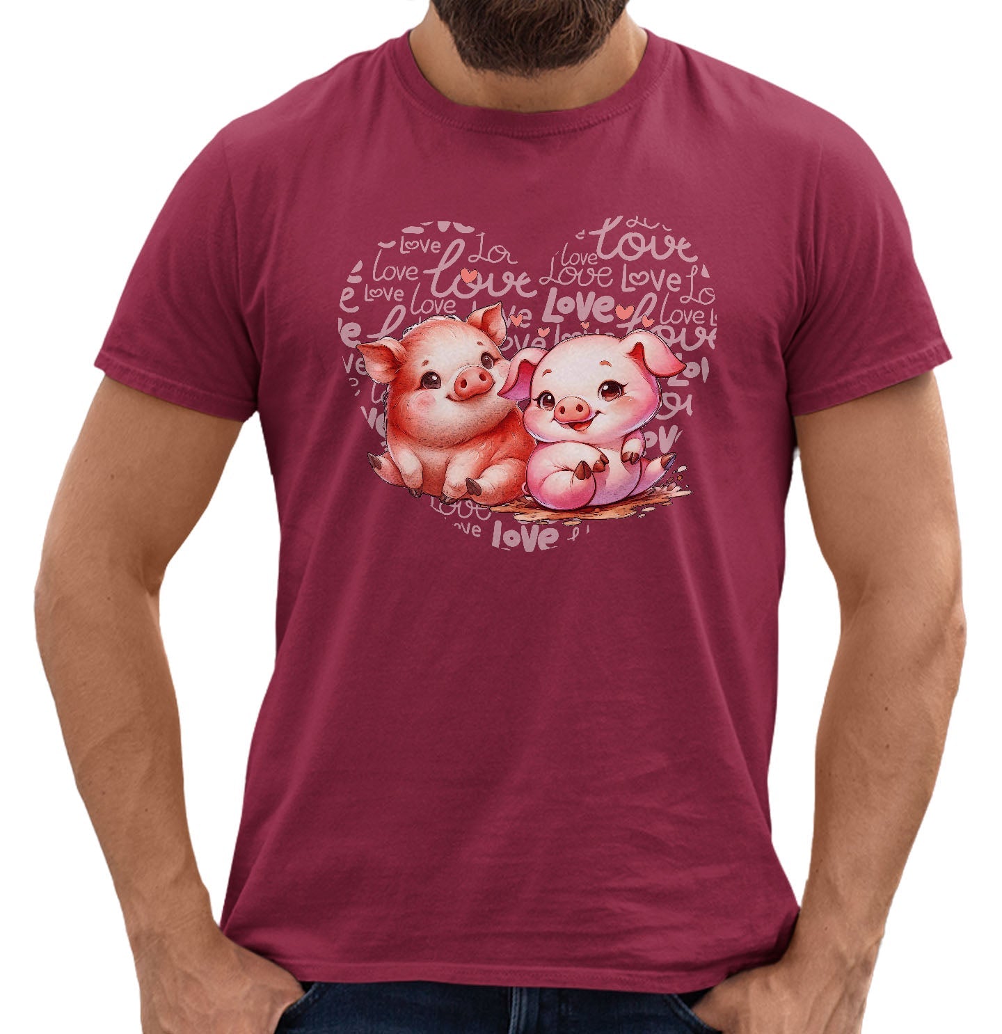 Pig Love Heart - Adult Unisex T-Shirt