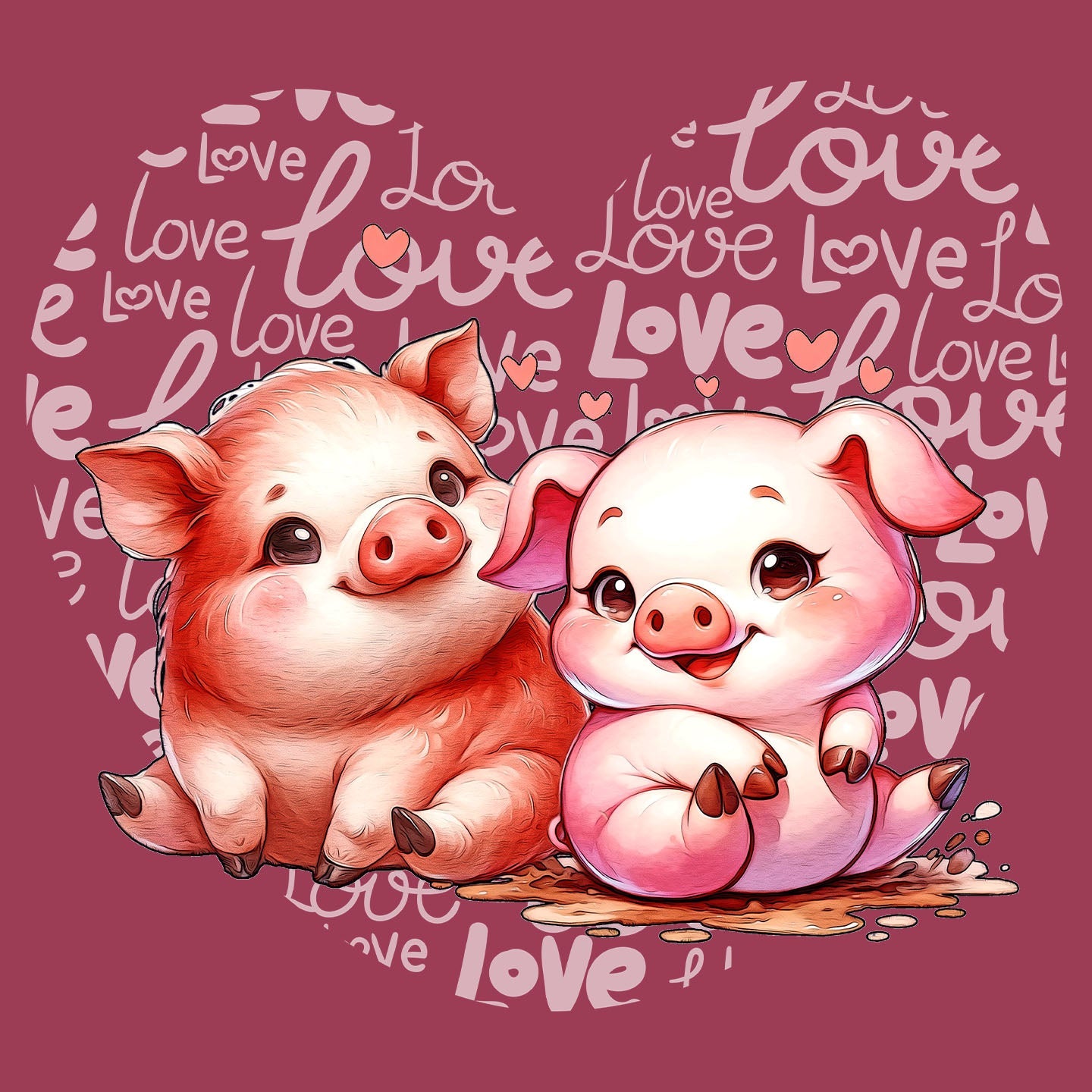 Pig Love Heart - Adult Unisex T-Shirt