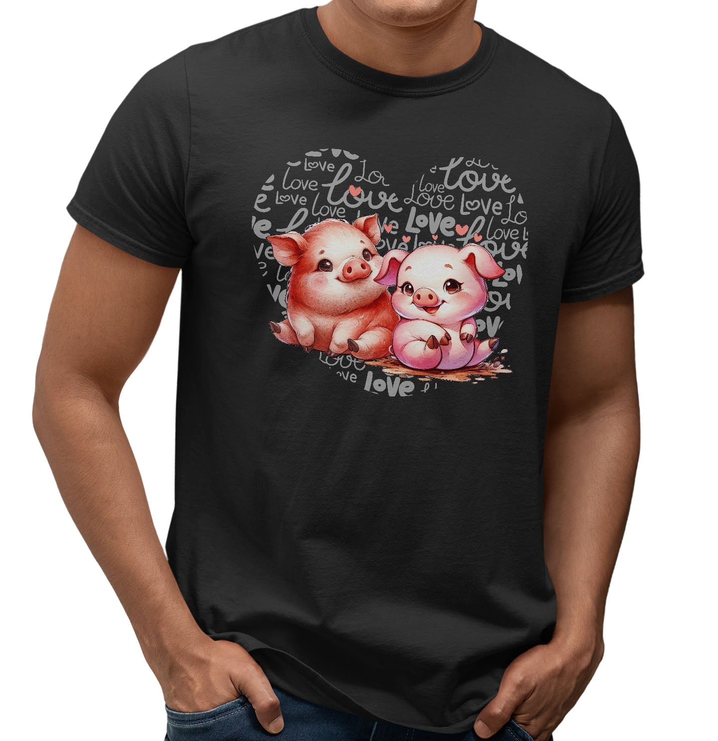 Pig Love Heart - Adult Unisex T-Shirt