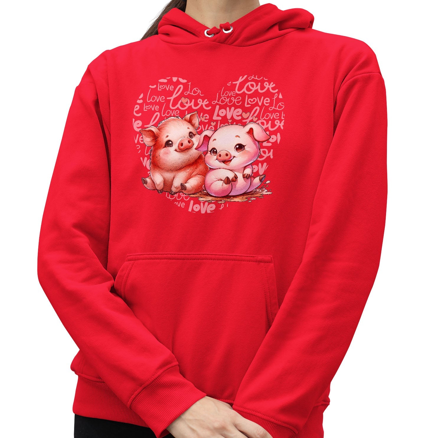 Pig Love Heart - Adult Unisex Hoodie Sweatshirt