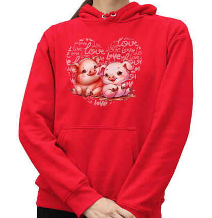 Pig Love Heart - Adult Unisex Hoodie Sweatshirt