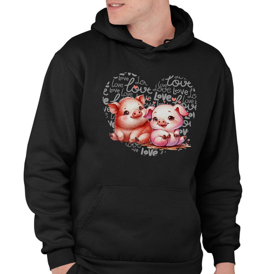 Pig Love Heart - Adult Unisex Hoodie Sweatshirt