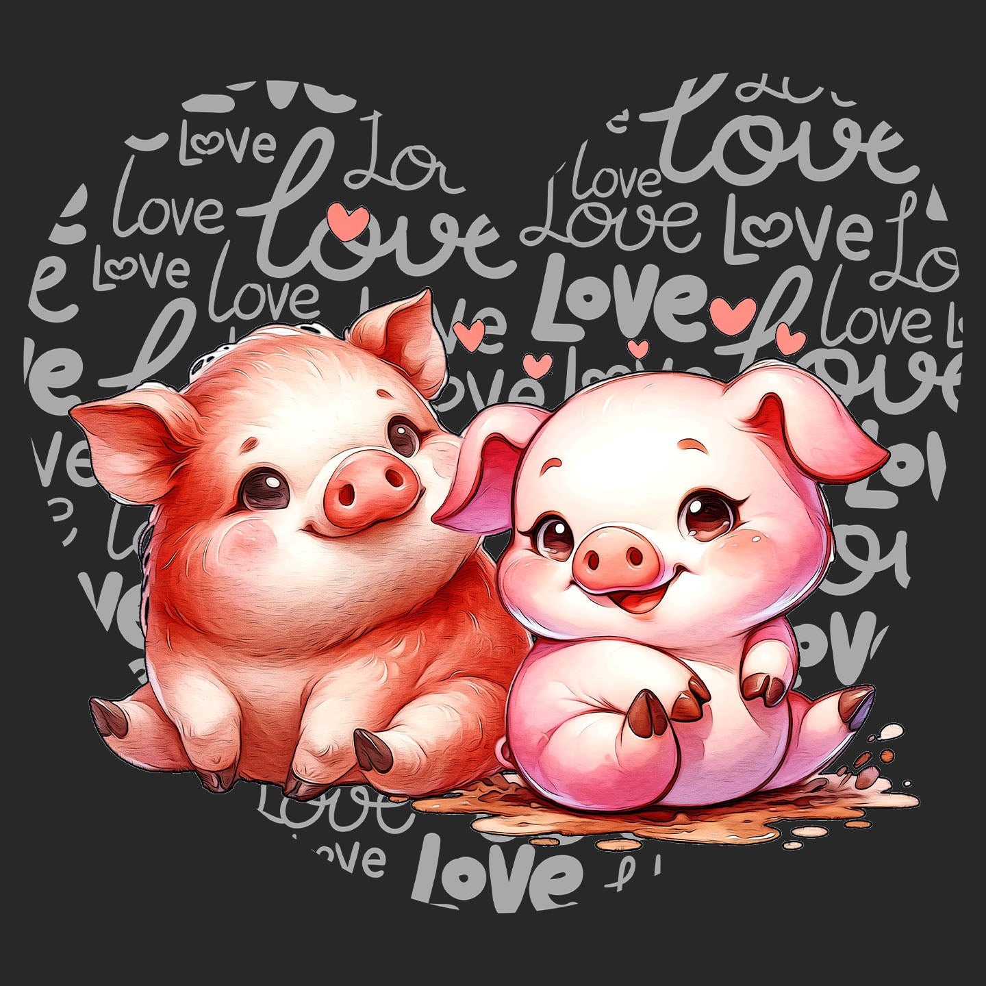 Pig Love Heart - Adult Unisex Hoodie Sweatshirt