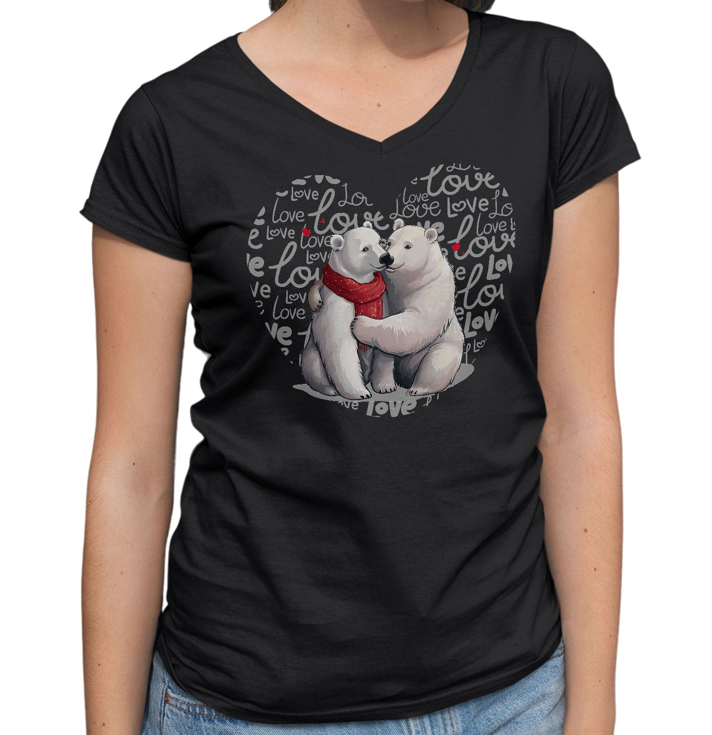 Polar Bear Love Heart - Women's V-Neck T-Shirt
