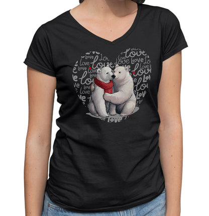 Polar Bear Love Heart - Women's V-Neck T-Shirt