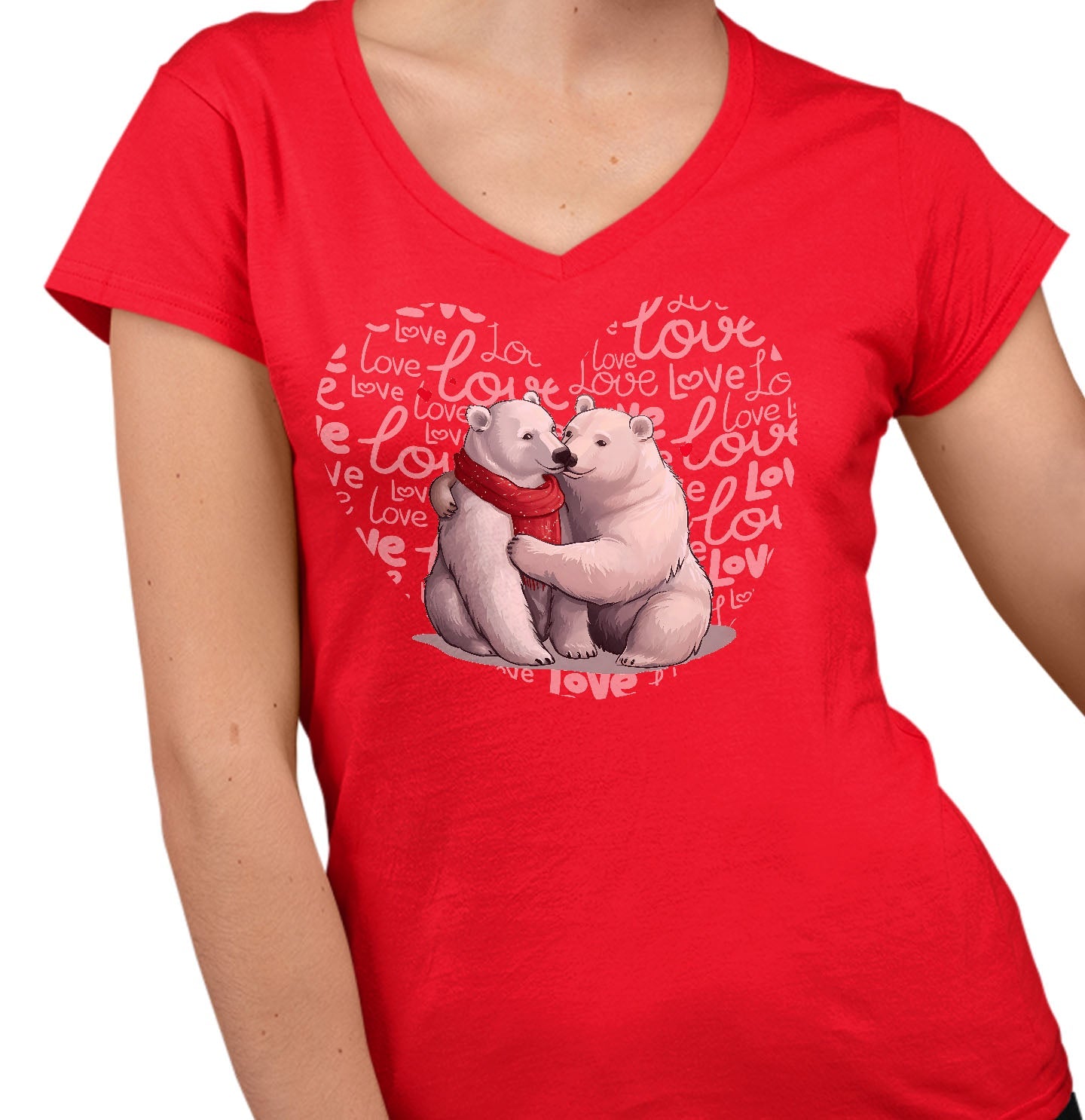 Polar Bear Love Heart - Women's V-Neck T-Shirt