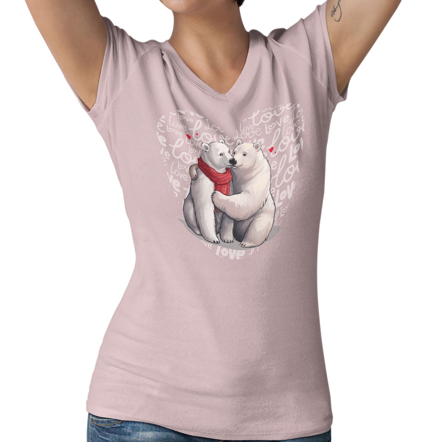 Polar Bear Love Heart - Women's V-Neck T-Shirt