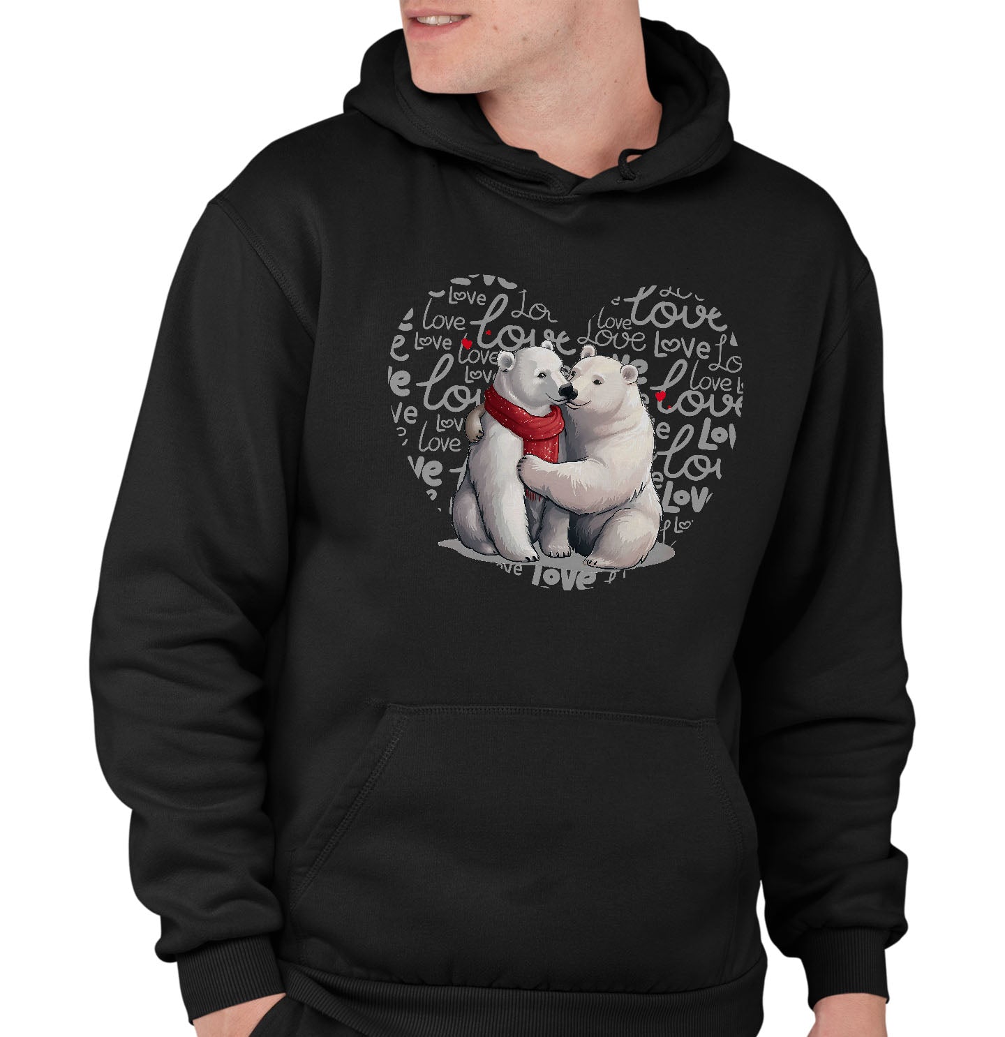 Polar Bear Love Heart - Adult Unisex Hoodie Sweatshirt