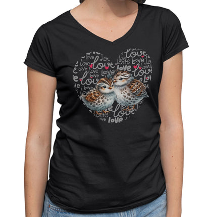 Quail Love Heart - Women's V-Neck T-Shirt