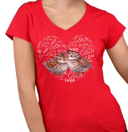 Quail Love Heart - Women's V-Neck T-Shirt