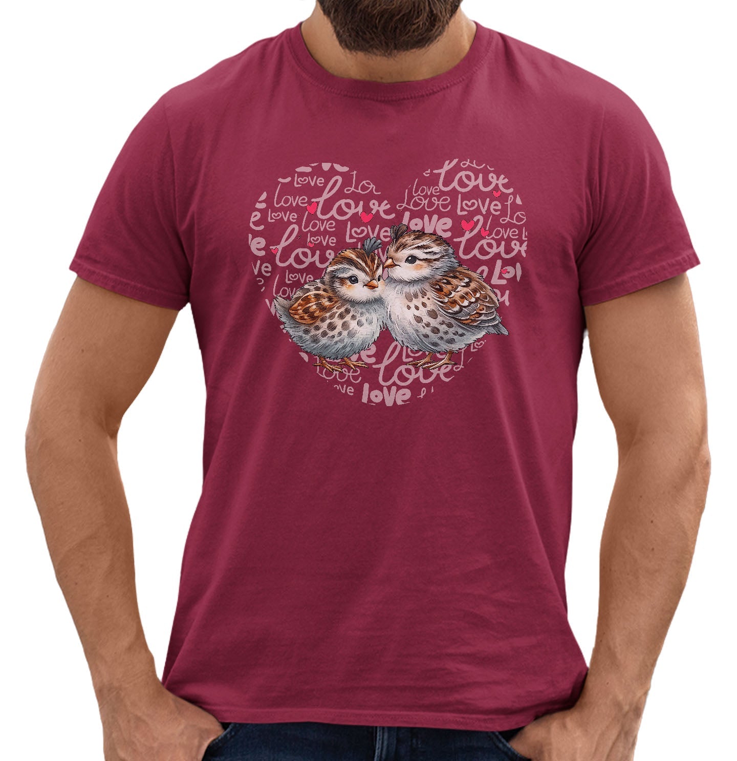 Quail Love Heart - Adult Unisex T-Shirt