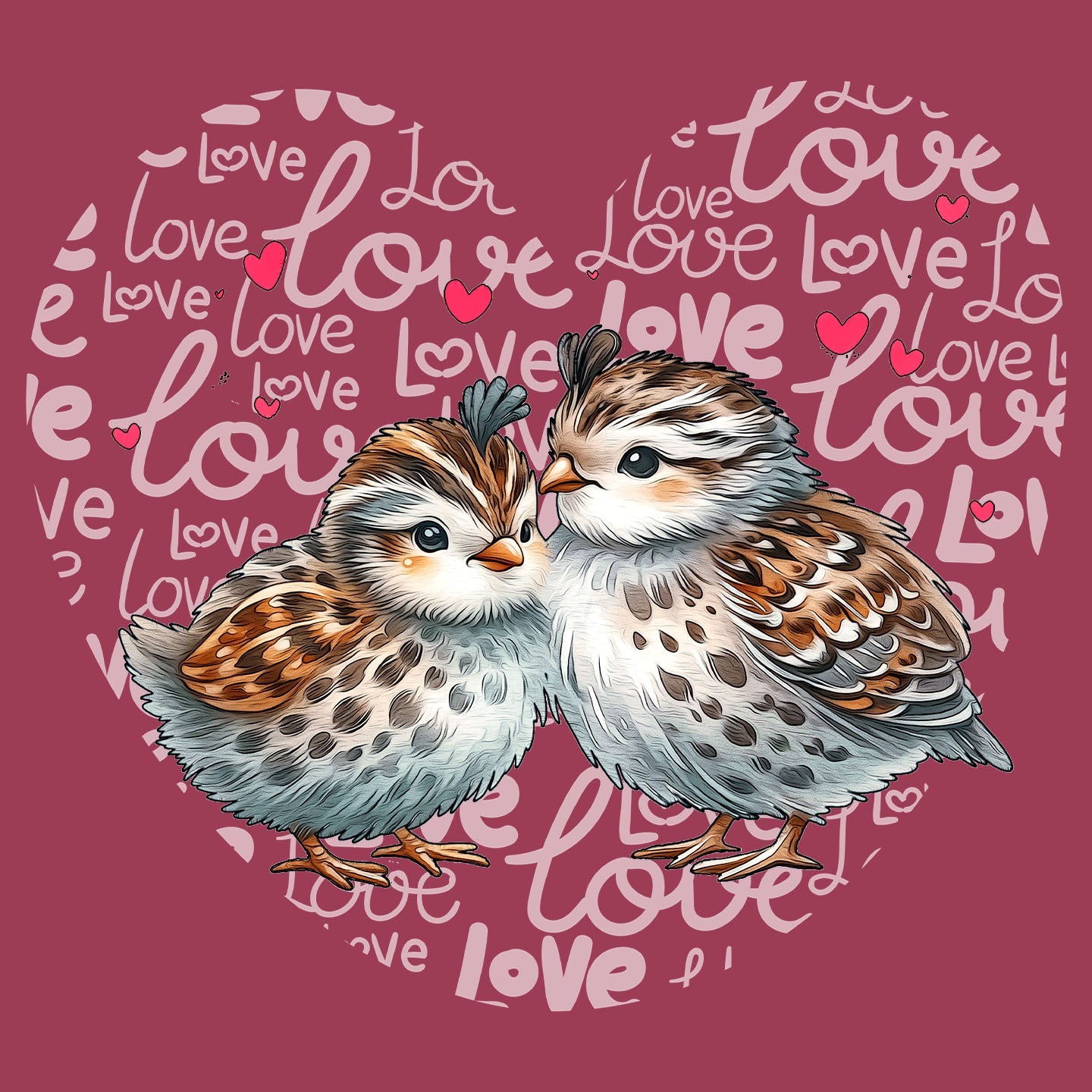 Quail Love Heart - Adult Unisex T-Shirt