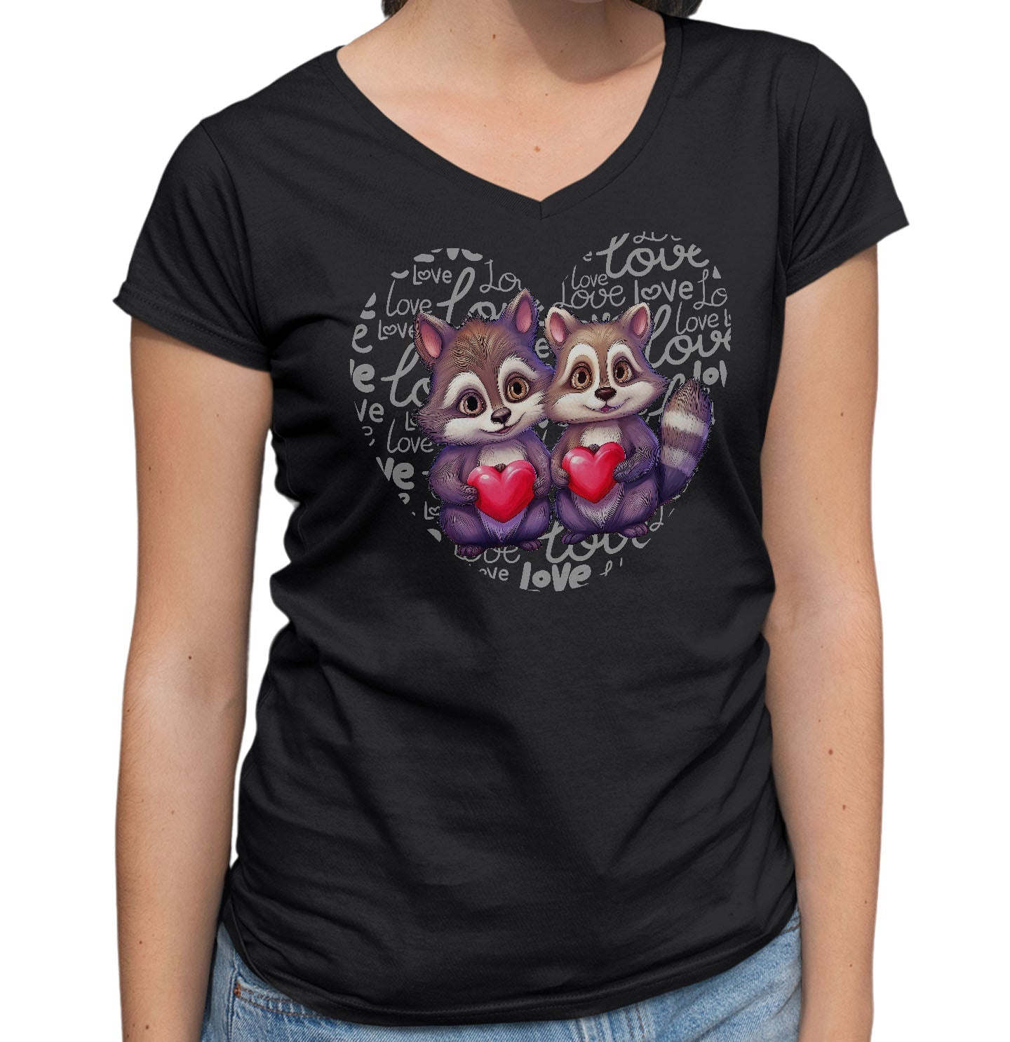 Raccoon Love Heart - Women's V-Neck T-Shirt