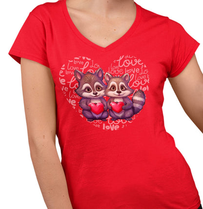 Raccoon Love Heart - Women's V-Neck T-Shirt