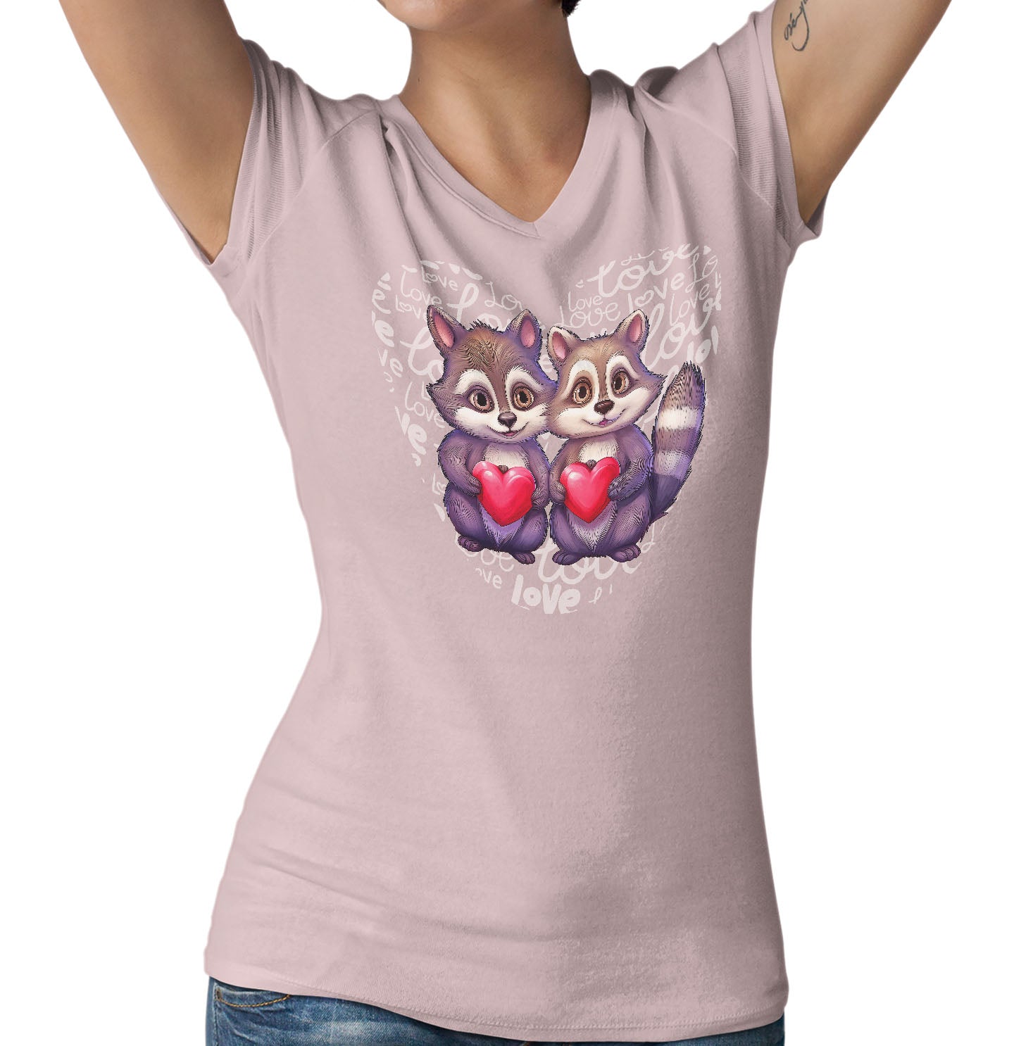 Raccoon Love Heart - Women's V-Neck T-Shirt