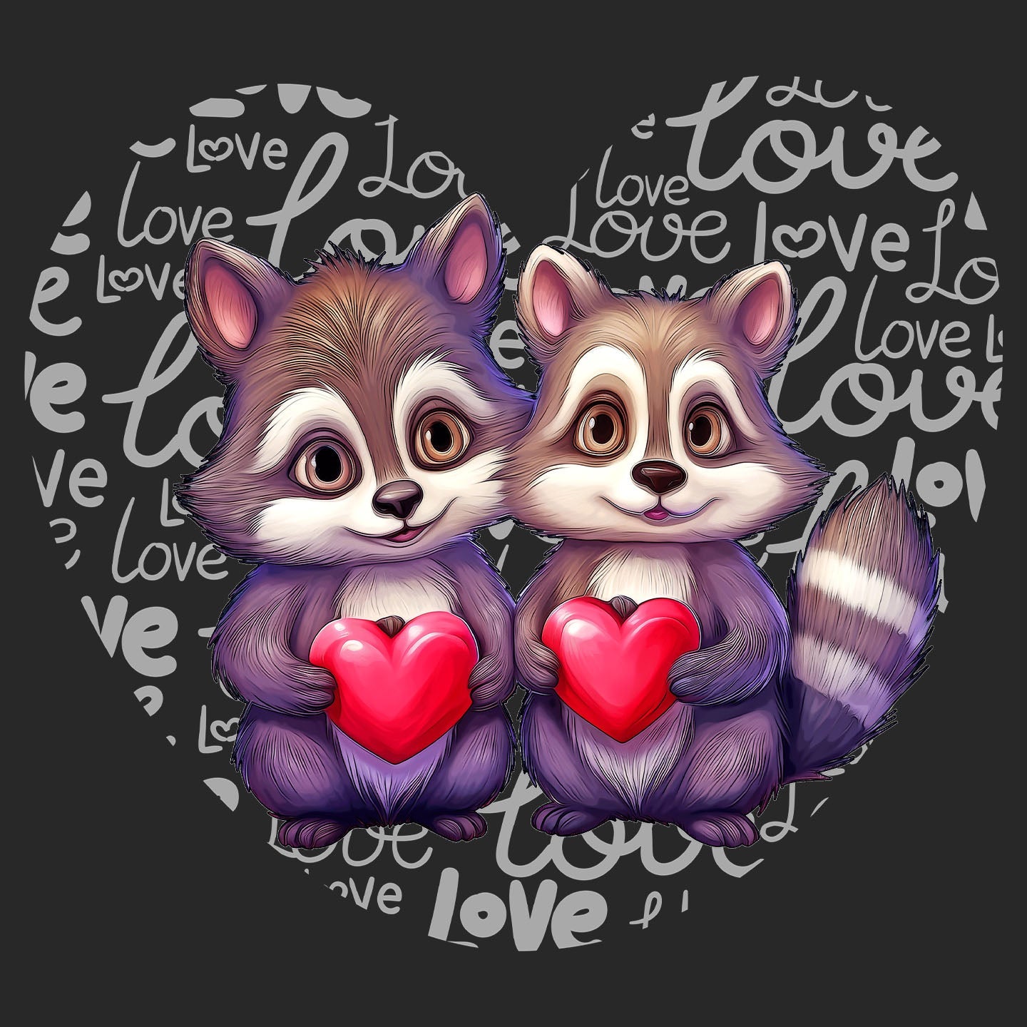 Raccoon Love Heart - Adult Unisex Hoodie Sweatshirt