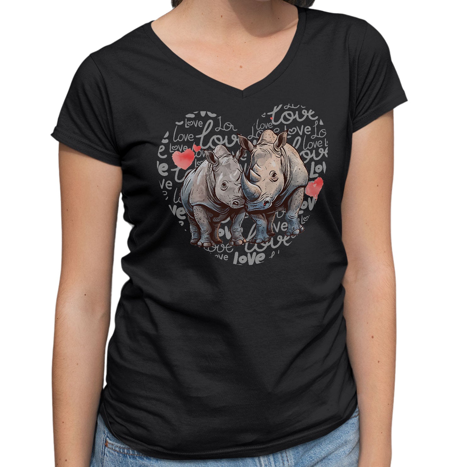 Rhinoceros Love Heart - Women's V-Neck T-Shirt