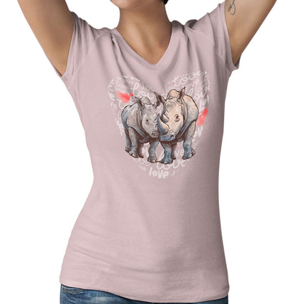 Rhinoceros Love Heart - Women's V-Neck T-Shirt