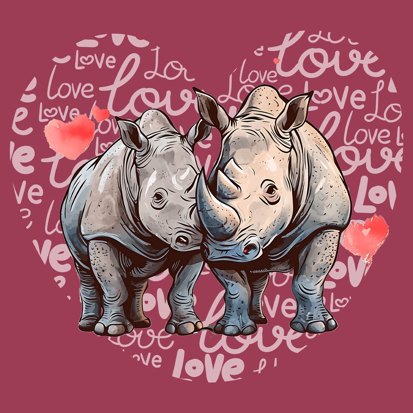 Rhinoceros Love Heart - Adult Unisex T-Shirt