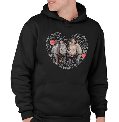 Rhinoceros Love Heart - Adult Unisex Hoodie Sweatshirt