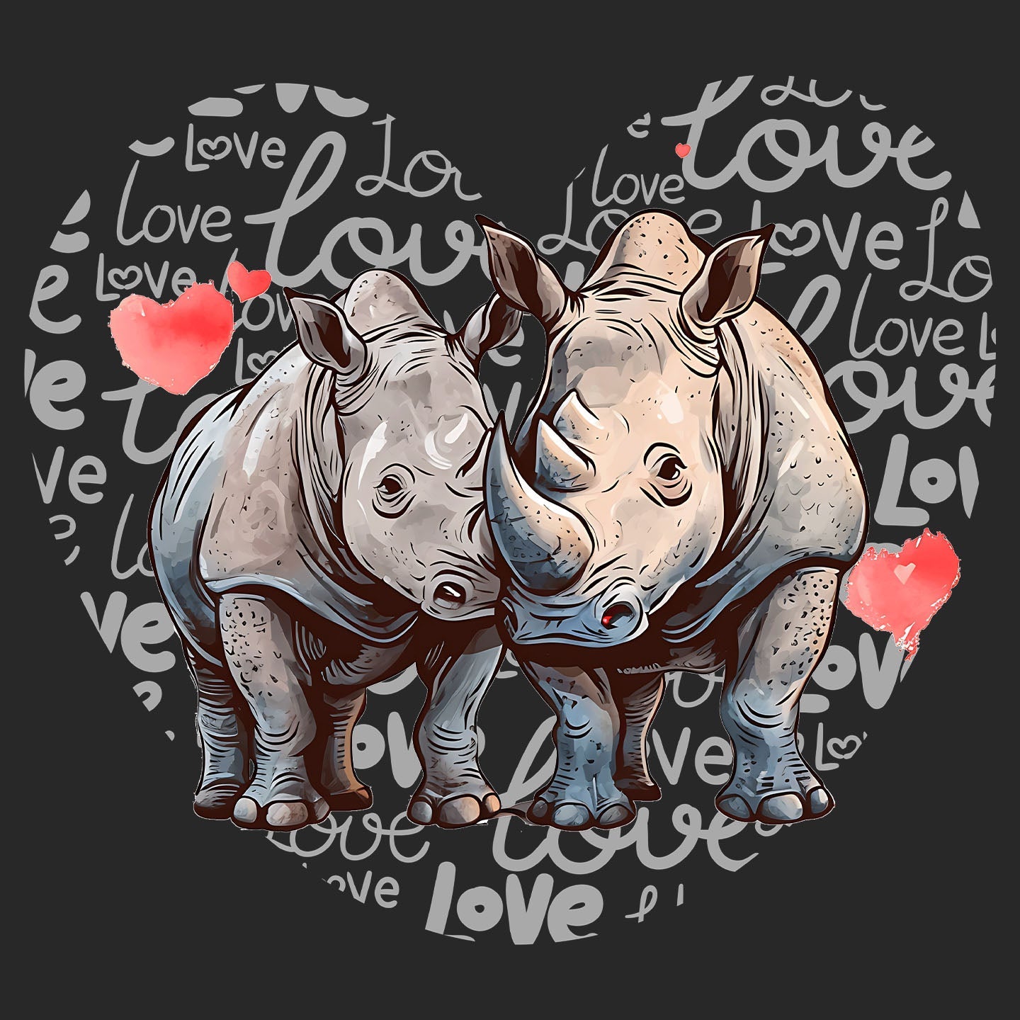 Rhinoceros Love Heart - Adult Unisex Hoodie Sweatshirt