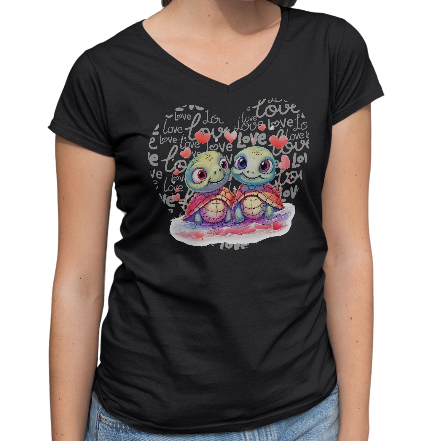 Sea Turtle Love Heart - Women's V-Neck T-Shirt