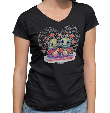 Sea Turtle Love Heart - Women's V-Neck T-Shirt