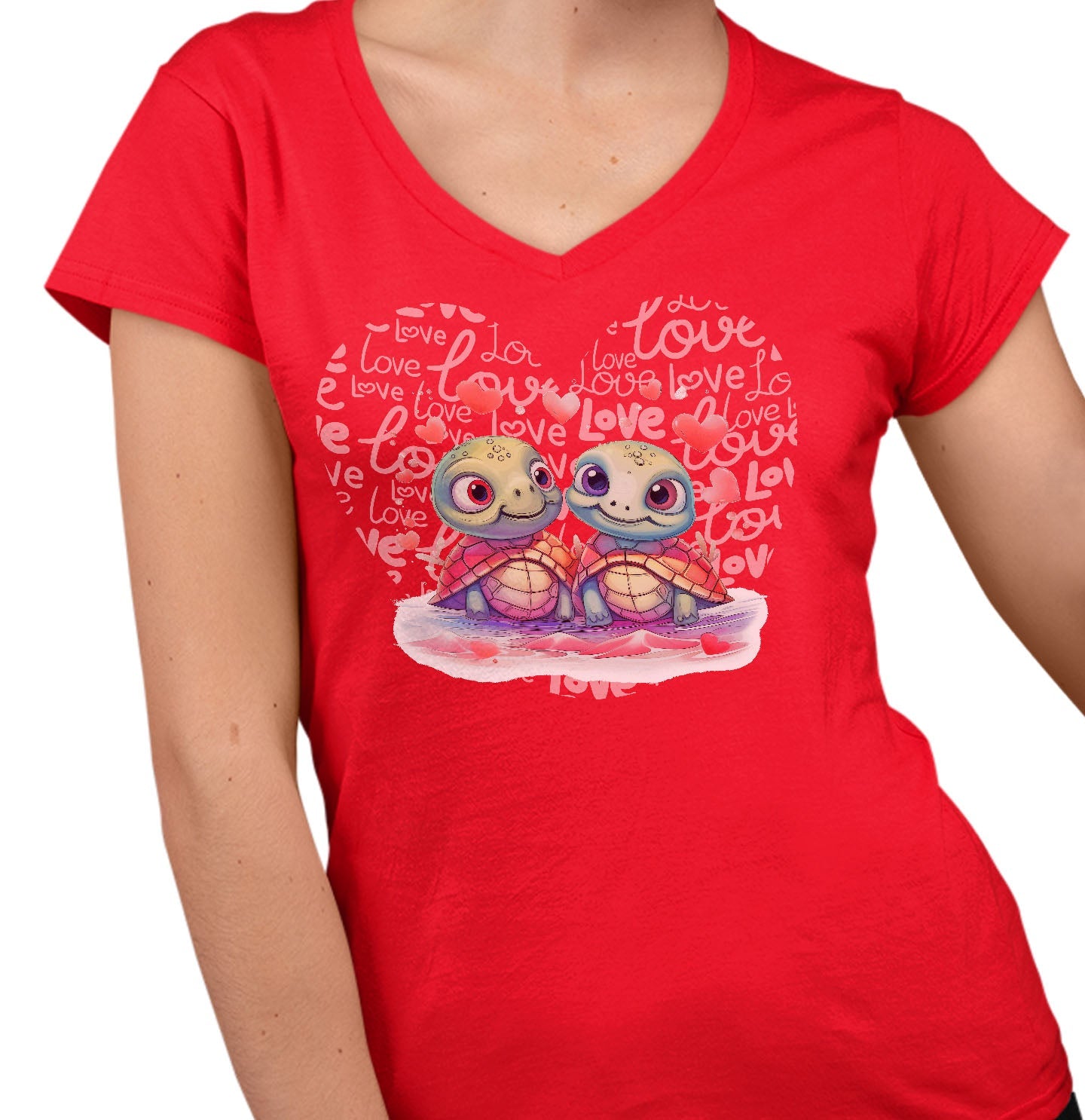 Sea Turtle Love Heart - Women's V-Neck T-Shirt