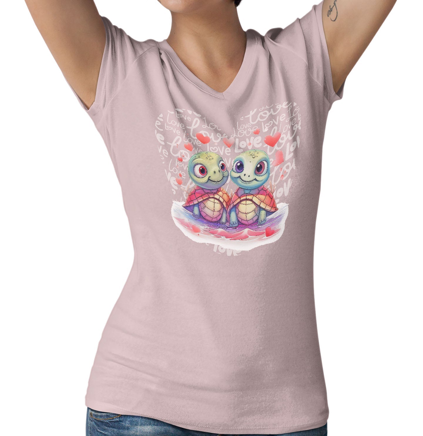 Sea Turtle Love Heart - Women's V-Neck T-Shirt