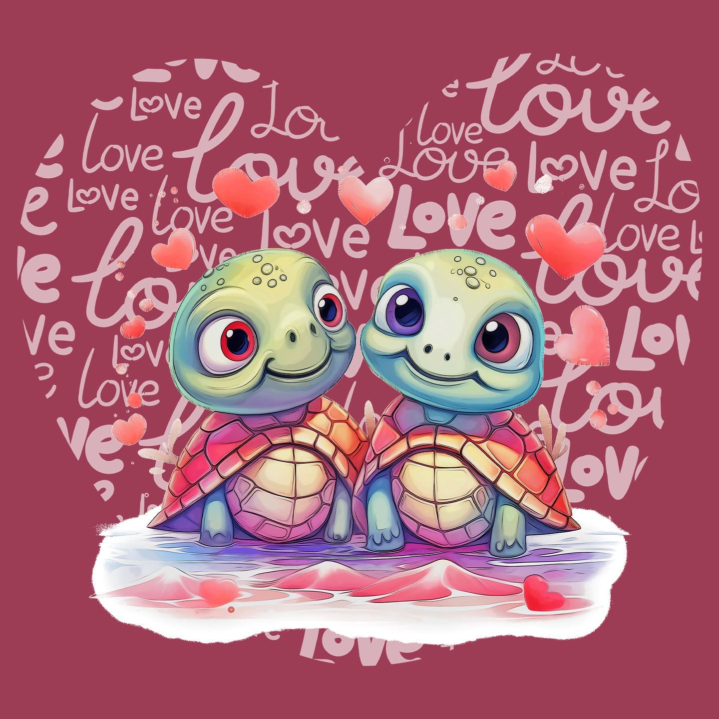 Sea Turtle Love Heart - Adult Unisex T-Shirt