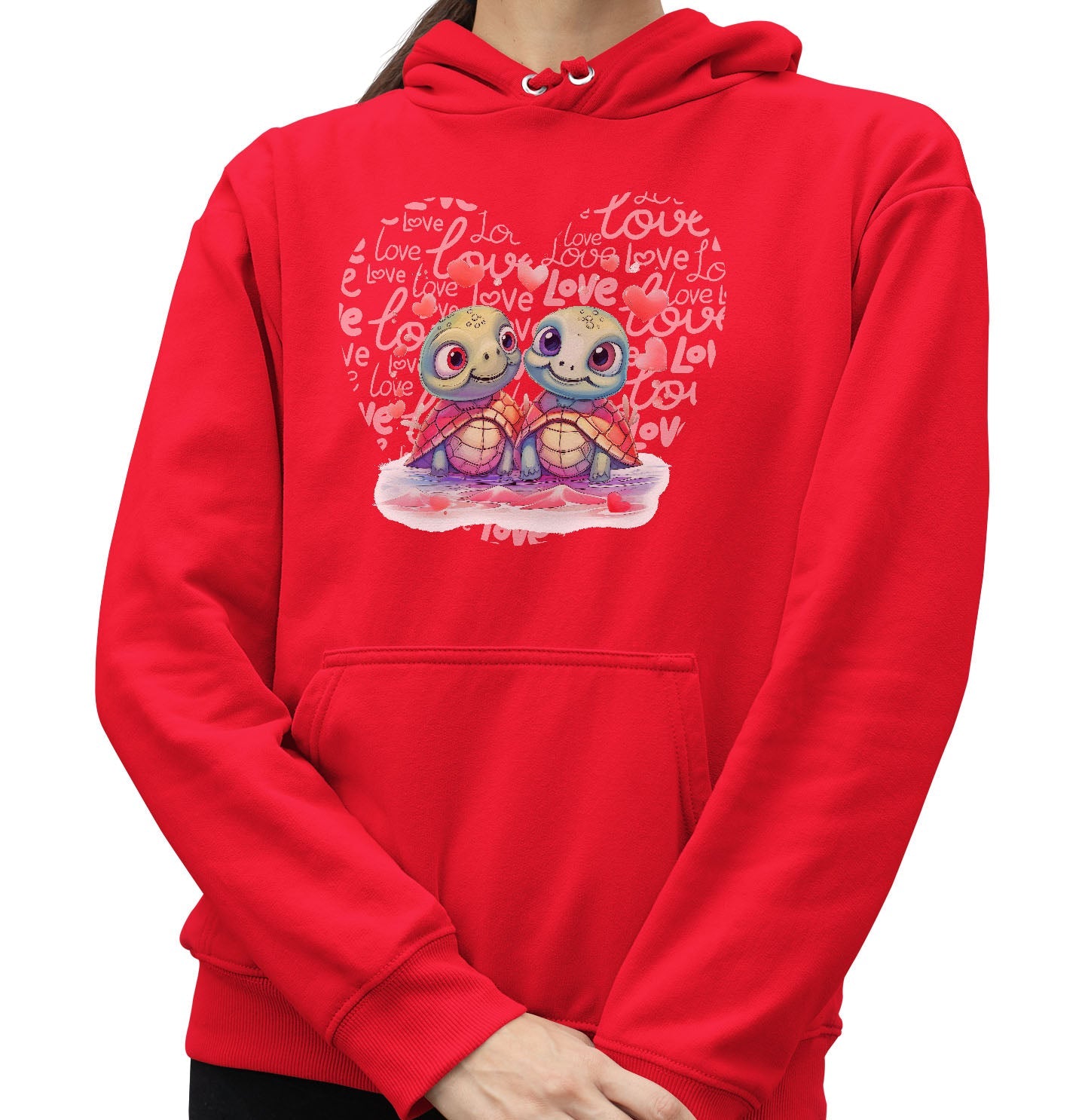 Sea Turtle Love Heart - Adult Unisex Hoodie Sweatshirt