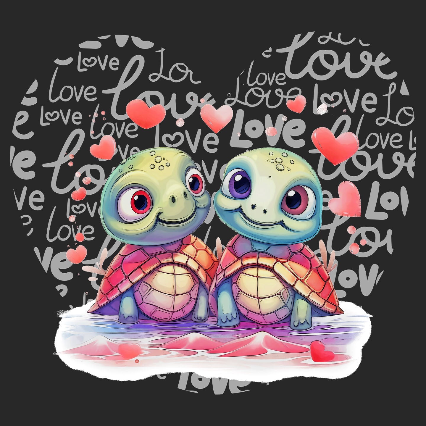 Sea Turtle Love Heart - Adult Unisex Hoodie Sweatshirt