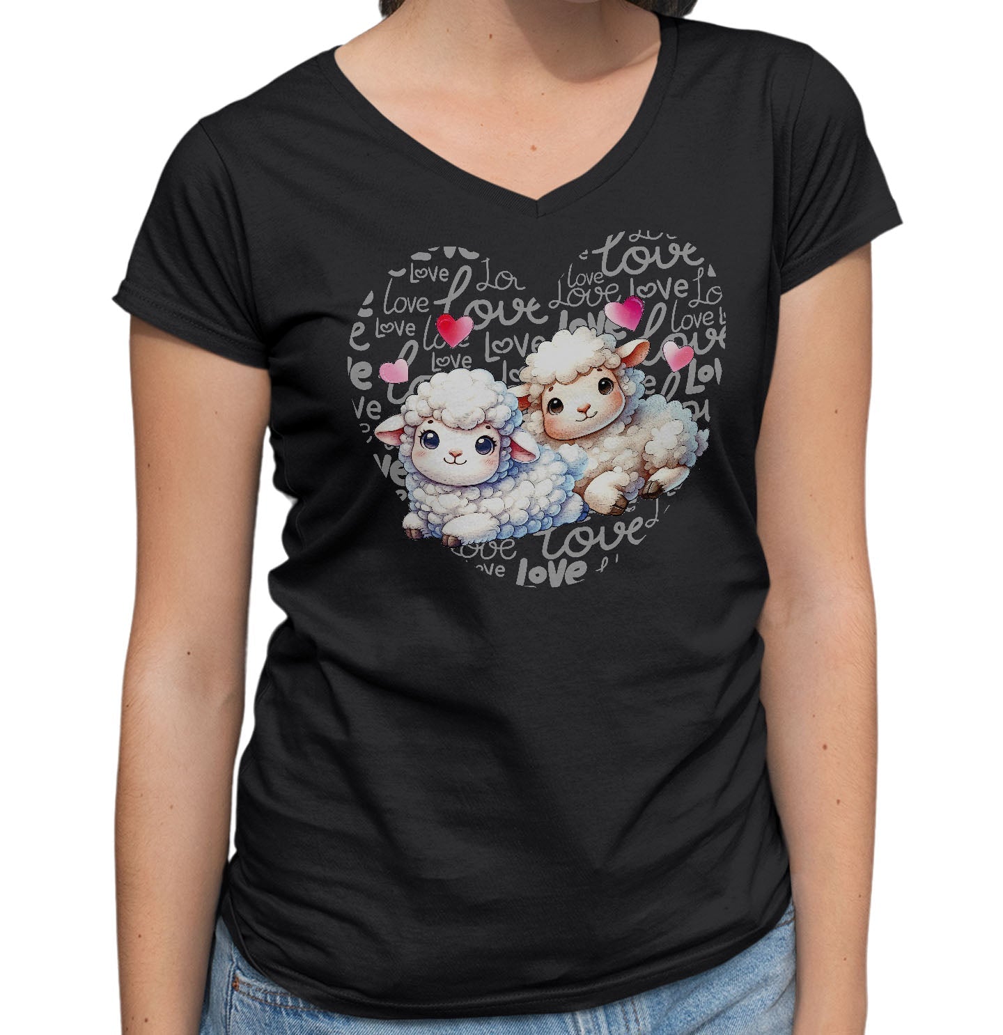 Sheep Love Heart - Women's V-Neck T-Shirt