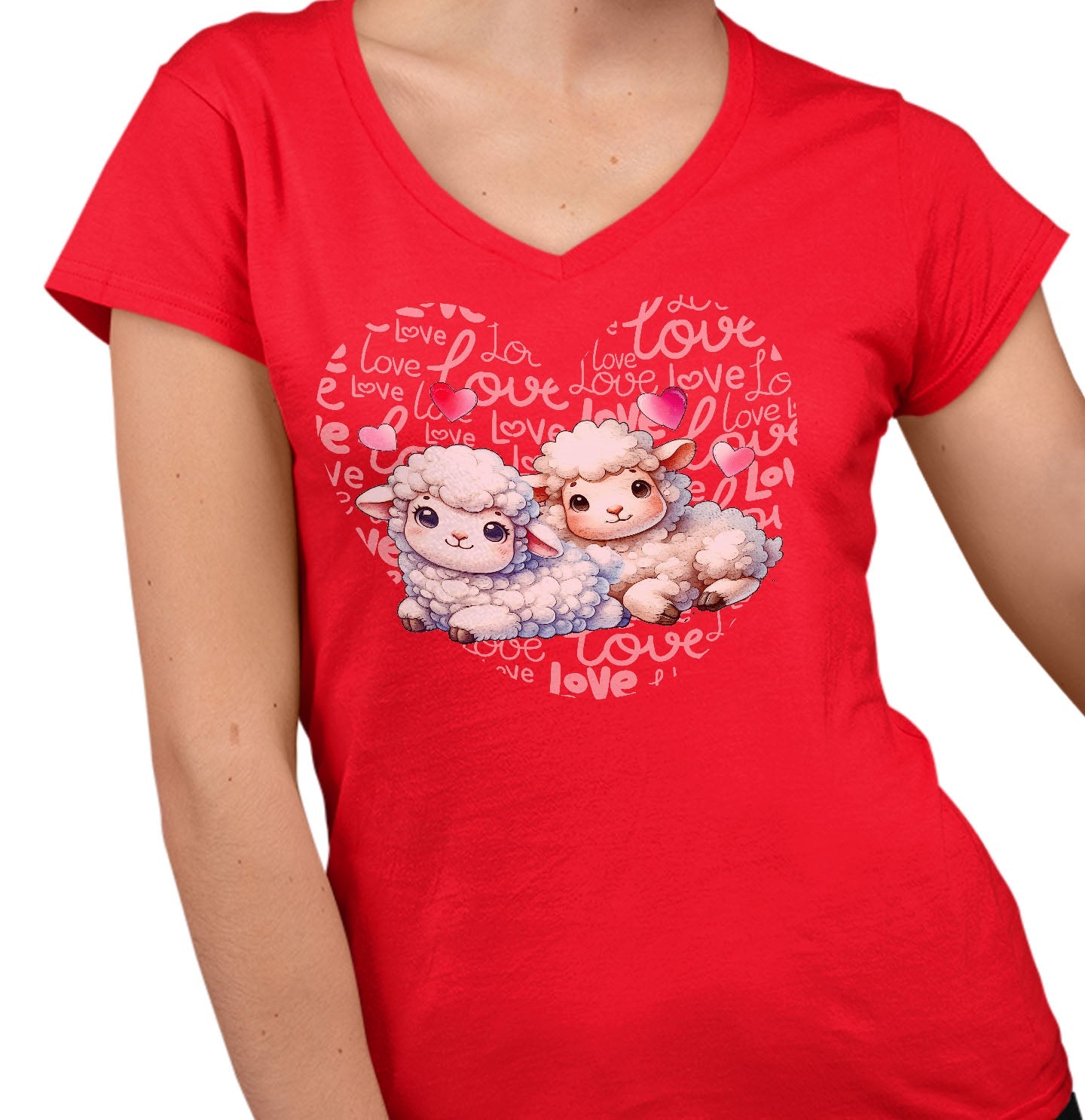 Sheep Love Heart - Women's V-Neck T-Shirt