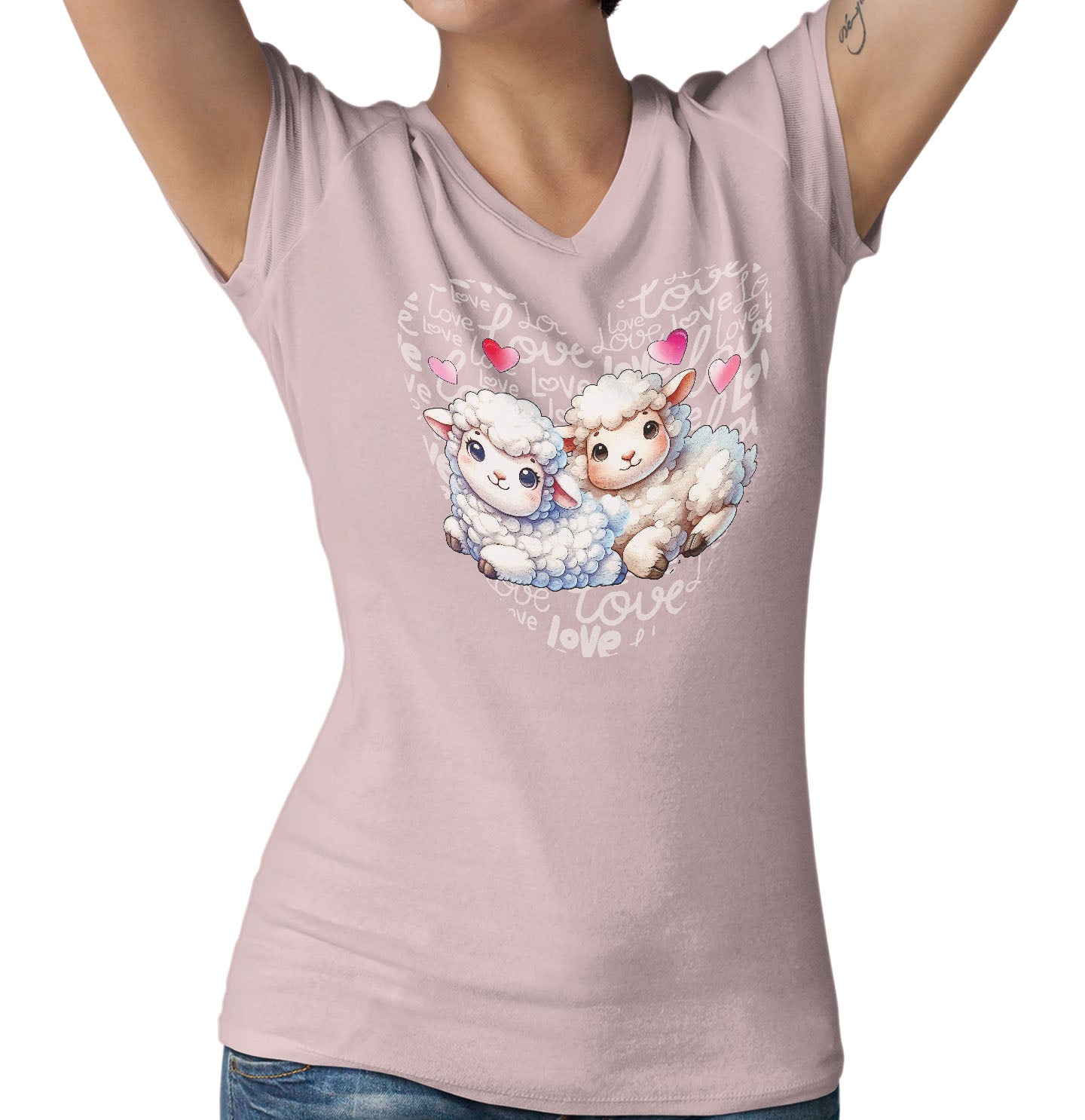 Sheep Love Heart - Women's V-Neck T-Shirt