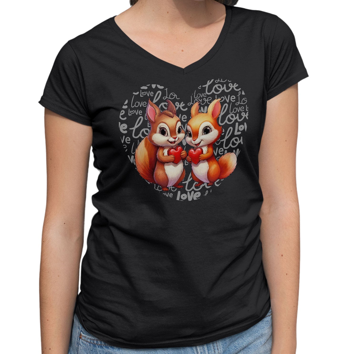 Squirrel Love Heart - Women's V-Neck T-Shirt