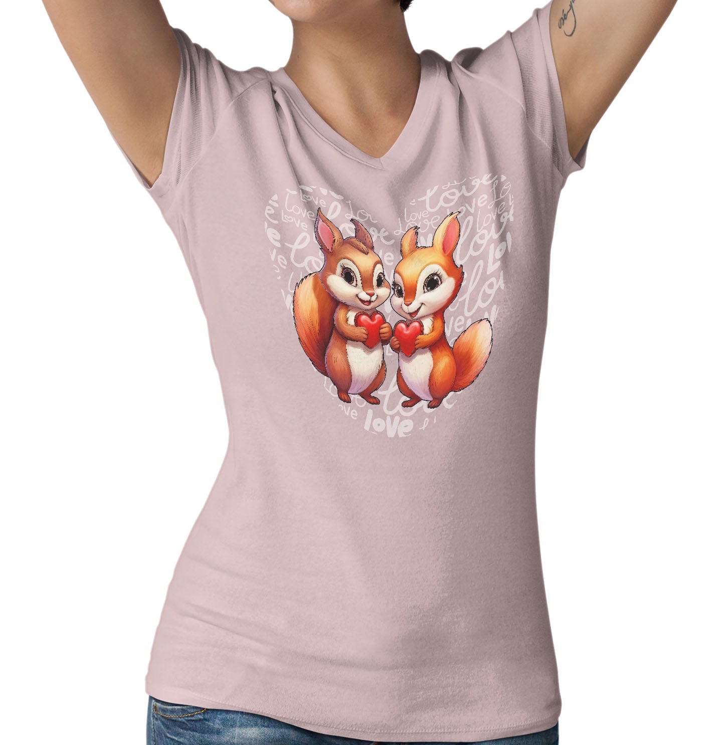 Squirrel Love Heart - Women's V-Neck T-Shirt