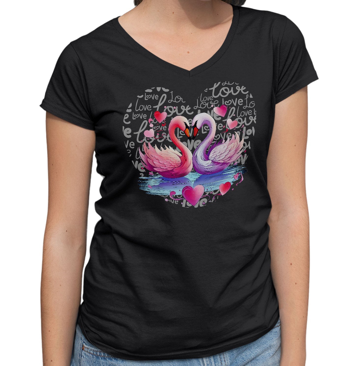 Swan Love Heart - Women's V-Neck T-Shirt