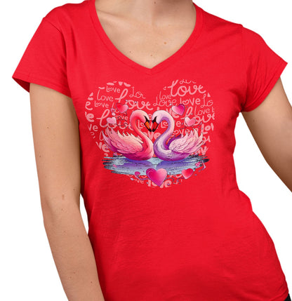 Swan Love Heart - Women's V-Neck T-Shirt