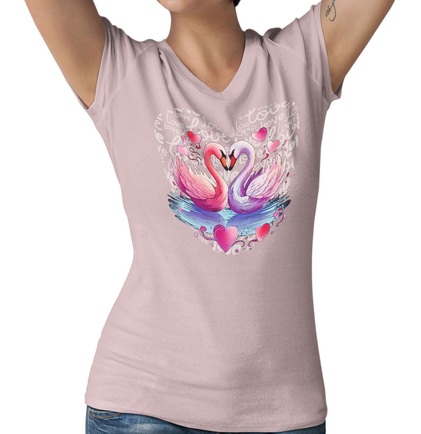 Swan Love Heart - Women's V-Neck T-Shirt